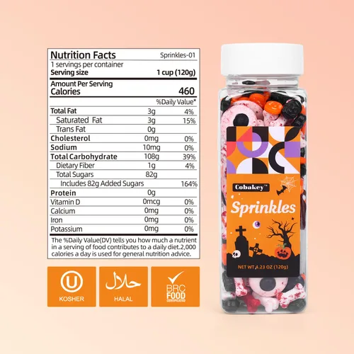 Vista 2 de Gránulos de Halloween para Decoraciones de Pasteles 4.2oz, Dulces Comestibles de Globos Oculares Sangrientos, Cuchillo, Huesos de Perro Sangrientos