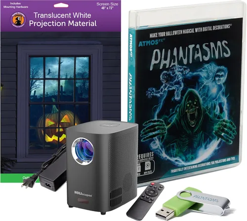 Vista 25 de HoliScapes® Kit de proyector USB - Taller de Santas + proyector + pantalla de proyección de 48 x 72 pulgadas