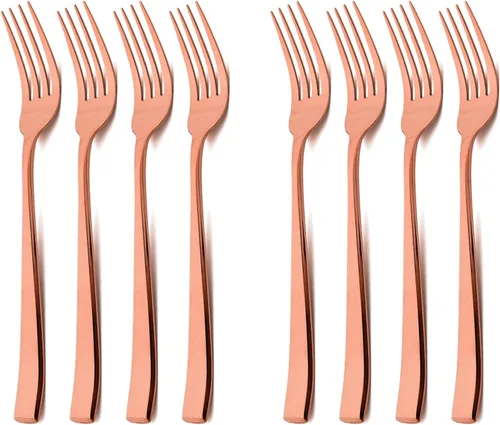 Vista 13 de Juego de cubiertos de oro rosa de 20 piezas, cubiertos de acero inoxidable 18/10, juego de vajilla resistente, incluye cuchillo, tenedor/cuchara