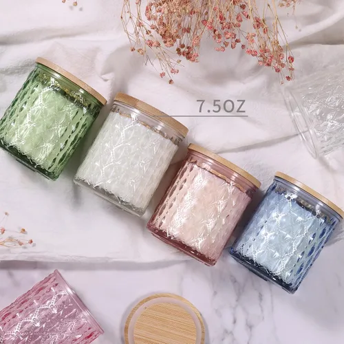 Vista 6 de NITIME 15 tarros de velas azules de 7.5 onzas para hacer velas, vasos de vela de vidrio con tapas de bambú y etiquetas adhesivas, recipientes