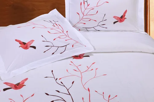 Vista 3 de Superior Swallow - Juego de funda de edredón de algodón de 200 hilos, funda de edredón, artículos esenciales para cama, árbol bordado - pájaros