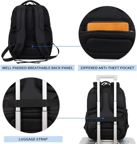 Vista 6 de KROSER Mochila de viaje para laptop, Acolchado, negro, 17 pulg., Moderno