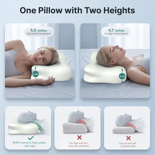 Vista 6 de Almohada cervical para aliviar el dolor de cuello, almohada cervical de espuma viscoelástica para dormir, almohada ergonómica para dormir de lado