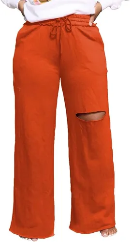 Vista 4 de PINSV Pantalones de pierna ancha para mujer, con cordón, holgados, casuales