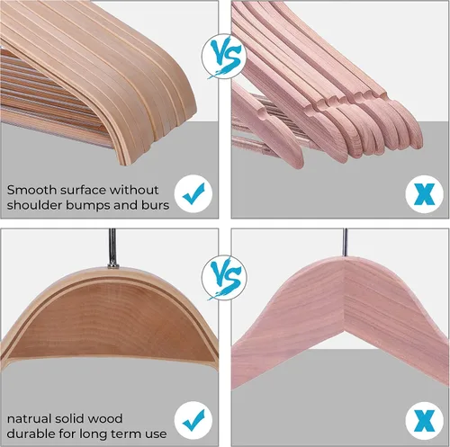 Vista 6 de JS Hanger Perchas de madera para abrigos, paquete de 10 perchas de madera ligera para abrigos/trajes con barra antideslizante para pantalones