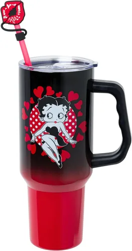 Vista 2 de Silver Buffalo Betty Boop Core - Vaso de acero inoxidable con tapa para pajilla, tapa, popote y asa, 40 onzas