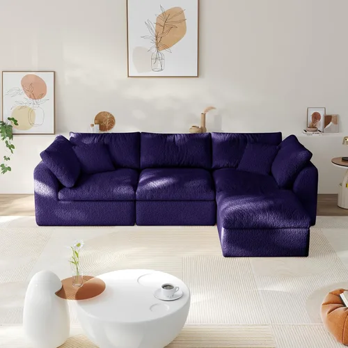 Vista 23 de Sofá modular de nube sin hueso de 108 pulgadas con asiento profundo para sala de estar, sofá en forma de L con otomana, tela de copo de nieve y Negro