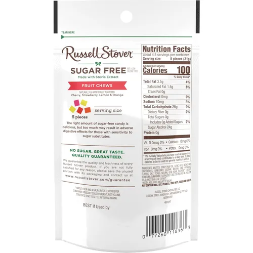 Vista 3 de RUSSELL STOVER Caramelos masticables de frutas sin azúcar, dulces masticables con sabor a fruta, envueltos individualmente, bolsa resellable, 4.5