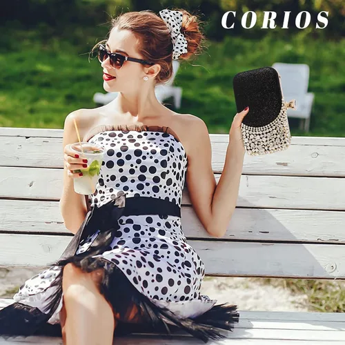 Vista 2 de CORIOS Bolso de noche de diamantes de imitación para mujer, bolso de mano de cristal con purpurina brillante con lentejuelas para banquete y boda