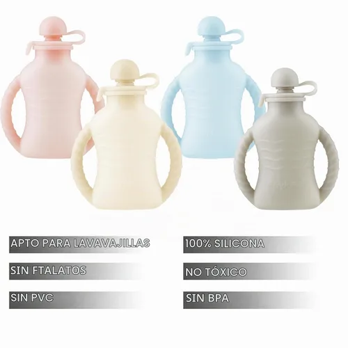 Vista 5 de PandaEar - Paquete de 4 bolsas reutilizables de comida para bebés con asas dobles, bolsas portátiles de silicona para niños pequeños, bolsas