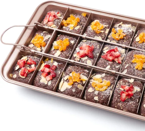 Vista 4 de Sartén para brownie con divisores antiadherentes para brownies, haz 18 brownies precortados a la vez, bandeja para hornear brownie individual