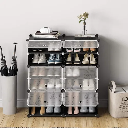 Vista 2 de KOUSI Zapatero portátil organizador de 12 rejillas, estante de torre, soporte de gabinete de almacenamiento expandible para tacones, botas