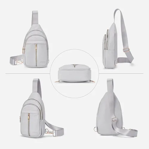 Vista 6 de WESTBRONCO Riñonera pequeña de nailon para mujer, ligera, de gran capacidad, Gris claro