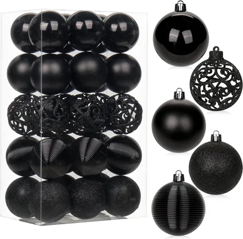 Vista 49 de 30 piezas de adornos de bola de árbol de Navidad irrompibles negros para decoración navideña