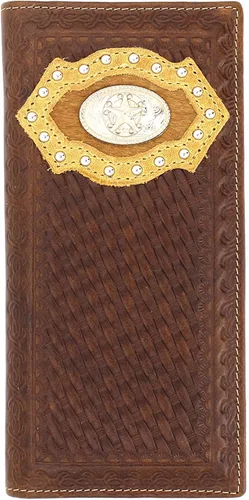 Vista 12 de Billetera de chequera plegable con pelo de vaca o bordado de tela cartera 0201 BR 0201 Bordado Marrón