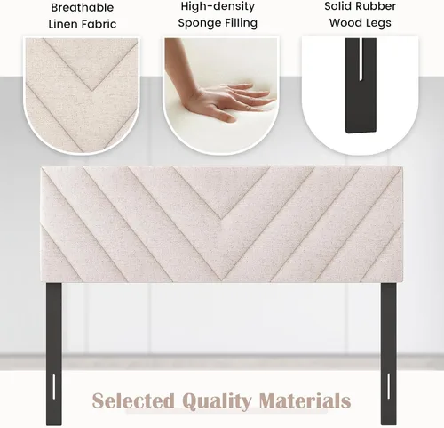 Vista 7 de KOMFOTT - Cabecera tapizada en tela de lino para cama tamaño Full/Queen, cabecera rectangular con patas de madera maciza y ancho ajustable, cabecera
