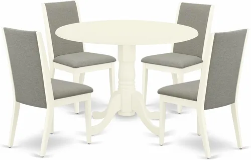 Vista 19 de East West Furniture DLLA3-ABK-47 - Juego de mesa de comedor de 3 piezas que contiene una mesa de cocina redonda con gotas y 2 sillas de comedor
