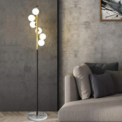 Vista 3 de Hsyile Lighting KU300205 Lámpara de pie creativa moderna y elegante con pantalla de cristal blanco y base de mármol para sala de estar, dormitorio