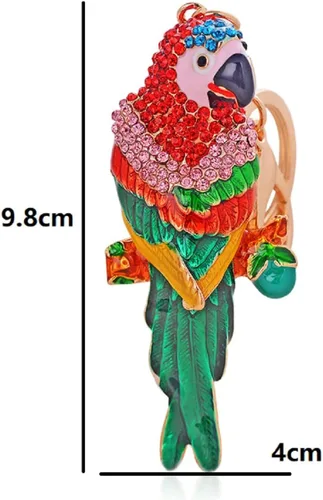 Vista 2 de Llavero de loro para mujer, lindo llavero de animal de loro para niñas, llavero de rama de árbol de loro tropical, llaveros de loro brillante