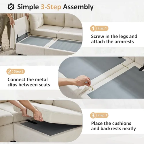 Vista 7 de VANOMi - Sofás seccionales de 6 plazas para sala de estar, sofá modular convertible de 118" en forma de nube, cómodos sofás de chenilla y sofás