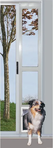 Vista 2 de Puerta modular de aluminio de patio para mascotas Ideal Pet Products, altura regulable 77 5/8 in – 80 3/4 in Molino (Plata)