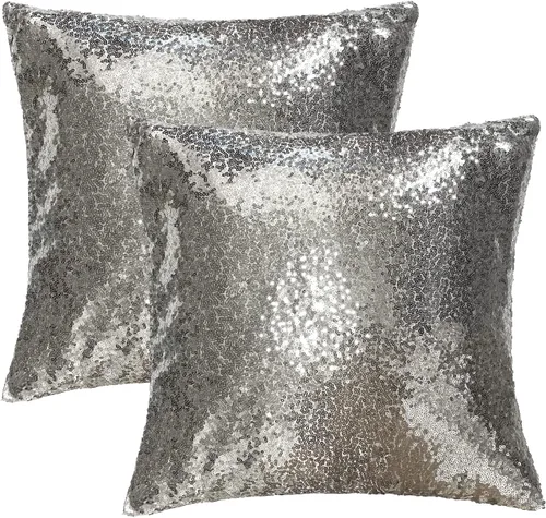 Vista 16 de iMaylex Juego de 2 fundas de almohada decorativas cuadradas brillantes con lentejuelas para Pascua, fiesta lumbar, otoño, boda, Navidad, Año Nuevo