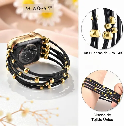 Vista 2 de VISOOM Pulsera bohemia con cuentas compatible con Apple Watch de 38/40/41/1.654 in para mujer – Correa elástica de iWatch para mujer para Apple