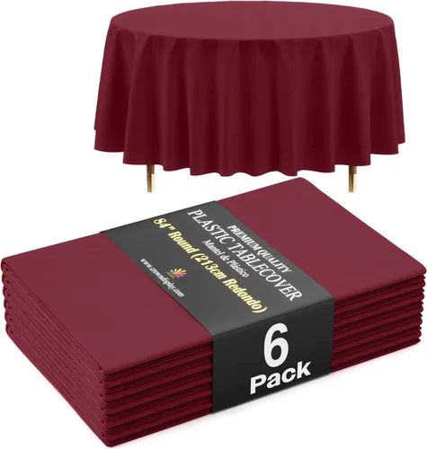 Vista 80 de Exquisite 66% Thicker Premium Aqua Round Tablecloth 0.5 Mil 6 Pack Plastic Table Cloth Disposable 84 Inch Round Plastic Tablecloth Won't Tear Easily
