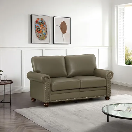 Vista 22 de Antetek Juego de sofá de piel sintética de 3 piezas, sillón moderno de mediados de siglo+sofá biplaza+sofá de 3 plazas con espacio de Marrón
