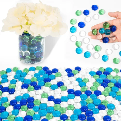 Vista 20 de Cuentas de vidrio para jarrones, cuentas decorativas de 0.97 libras, canicas planas para soporte de flores, manualidades, piedras de Mancala Blanco