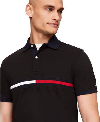 Vista 2 de Tommy Hilfiger Polo de manga corta para hombre con estampado de bandera de piqué de algodón en ajuste personalizado