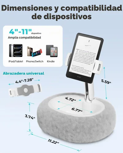 Vista 4 de Viozon Soporte de almohada para tableta, soporte de almohada Kindle, compatible con tableta/teléfono de 4 a 11 pulgadas con cuenco pequeño Gris