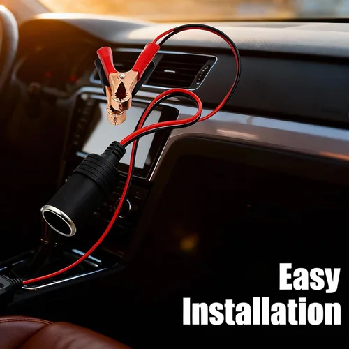Vista 6 de 2 enchufes para encendedor de cigarrillos, 13.78 pulgadas, enchufe hembra de 12 V, cable de extensión con clips de cocodrilo, universal