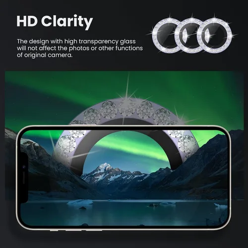 Vista 5 de Tensea Protector de lente de cámara para iPhone 14 Pro Max, protector de lente de cámara de vidrio templado 9H, protector de pantalla, anillo