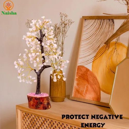 Vista 3 de NAISHA Árbol de la vida de cuarzo rosa, árbol de chakras para energía positiva, figura de Feng Shui, piedra preciosa hecha a mano, bonsái de árbol