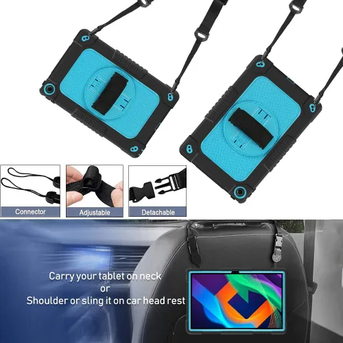 Vista 6 de Funda para niños para Lenovo Tab M10 Plus 3ª generación de 10.6 pulgadas, correa de mano con soporte giratorio para niños, a prueba de golpes