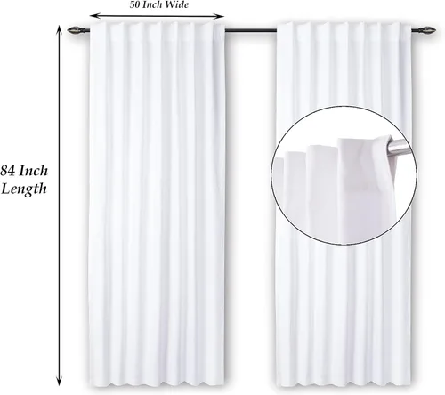 Vista 8 de Cortinas blancas de 84 pulgadas de largo, juego de 2 cortinas de algodón con pestaña trasera de pato para granja, sala de estar, dormitorio, ducha