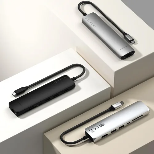 Vista 9 de Satechi Adaptador multipuerto USB C 7 en 1 con Ethernet, HDMI 4K a 60Hz, carga PD de 100 W, 2 puertos de datos USB-A, lectores de tarjetas Micro/SD