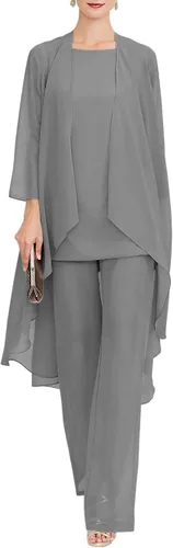 Vista 10 de Zongqiven Mother of The Bride Pant Suits Wedding 3Pcs Formal Outfit Set Negro