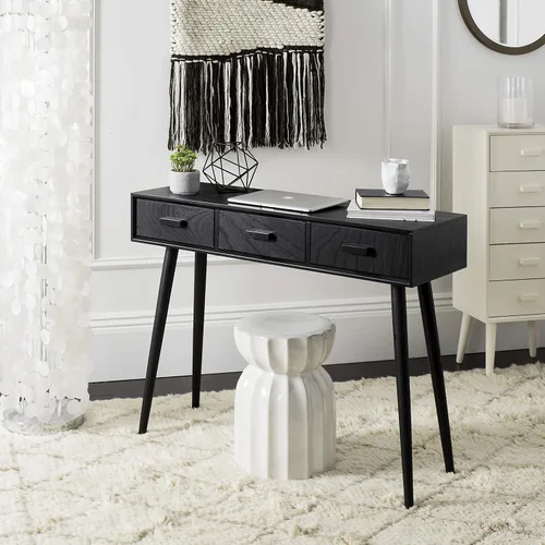 Vista 9 de Safavieh Home Albus Mid-Century - Mesa consola moderna de 3 cajones color negro