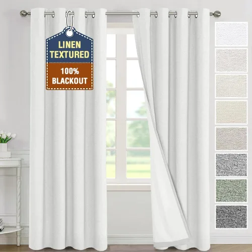Vista 15 de H.VERSAILTEX Cortinas 100% de opacidad para dormitorio, con aislamiento térmico, cortinas texturizadas de lino con bloqueo de luz completa, cortinas