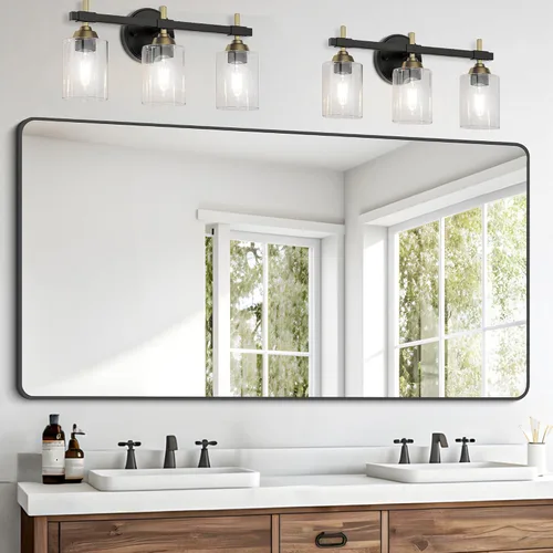 Vista 15 de FORBATH - Espejo de baño negro para sobre lavabo, espejo de pared de 16x24 pulgadas con marco de metal, esquinas redondeadas para baño, dormitorio