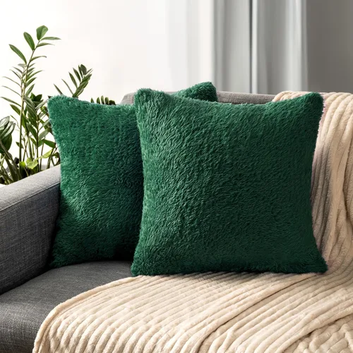 Vista 9 de PAVILIA Fundas de almohada esponjosas de color marfil crema, fundas de almohada decorativas para cama, sofá, funda de cojín de piel sintética suave