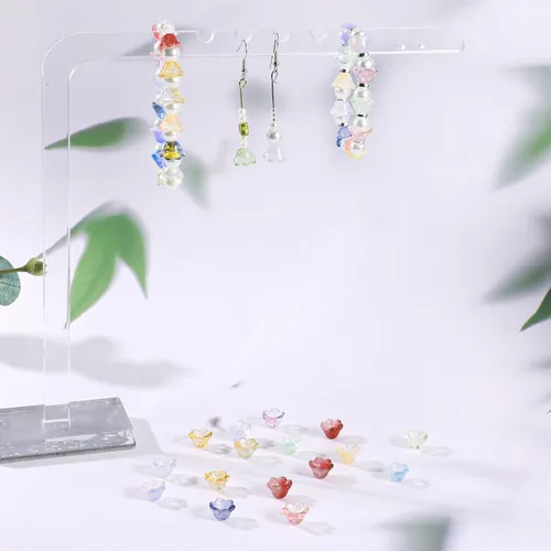 Vista 6 de 100 cuentas de cristal con forma de campana, mezcla de arco iris, cuentas de flores checas para hacer joyas, cuentas de vidrio pequeñas