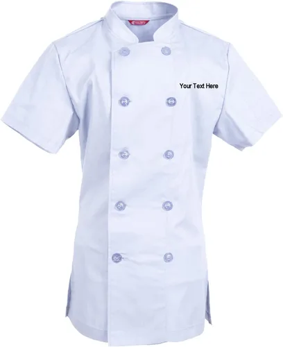 Vista 16 de Abrigo de chef bordado para mujer, camisa de chef de manga corta, abrigo de cocinero personalizado con tu texto Manzana Verde (Apple Green)