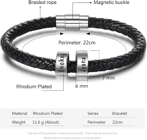 Vista 2 de Pulsera personalizada con nombres trenzados negros para hombre, hecha a medida con abalorios, joyería inspiradora familiar, regalo para papá, Cuero