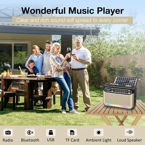 Vista 2 de G Keni Radio solar portátil AM FM SW con batería recargable, radio Bluetooth de onda corta, recepción fuerte, entrada de tarjeta USB/TF, panel