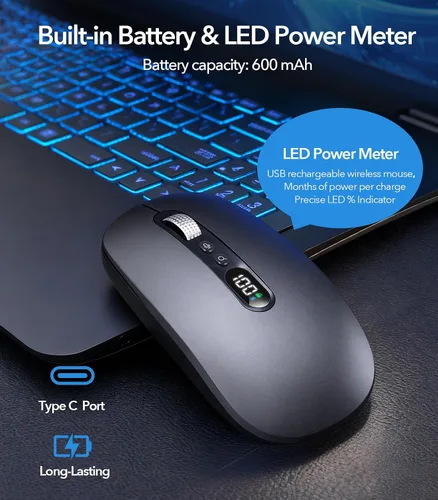 Vista 5 de Ratón inalámbrico AI con traductor de voz a texto y más de 200 idiomas, Bluetooth 5.0 inalámbrico silencioso para MacBook/PC/portátil, USB-C