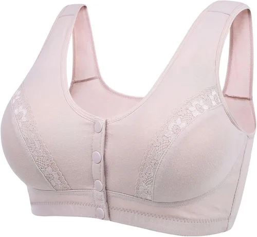 Vista 3 de Conjunto de brasier y calzón para mujer, talla grande, conjunto de ropa interior con botón frontal, copa moldeadora, correa para el hombro, brasier