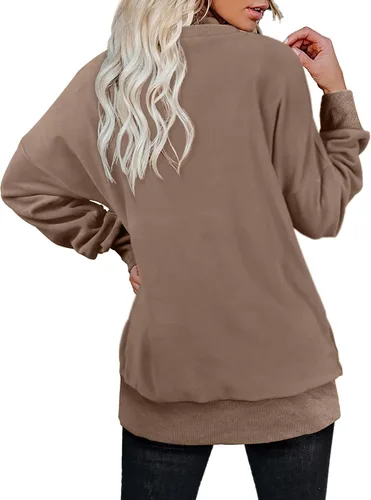 Vista 4 de OFEEFAN - Sudaderas para mujeres, cuello redondo, camisetas tipo túnica de manga larga para otoño para usar con leggings